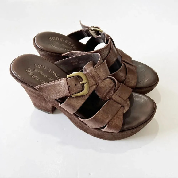Kork Ease‎ Bronze Velvet Chunky Heel Sandals Women’s Size 6 Boho Sundance 70s - Picture 10 of 10